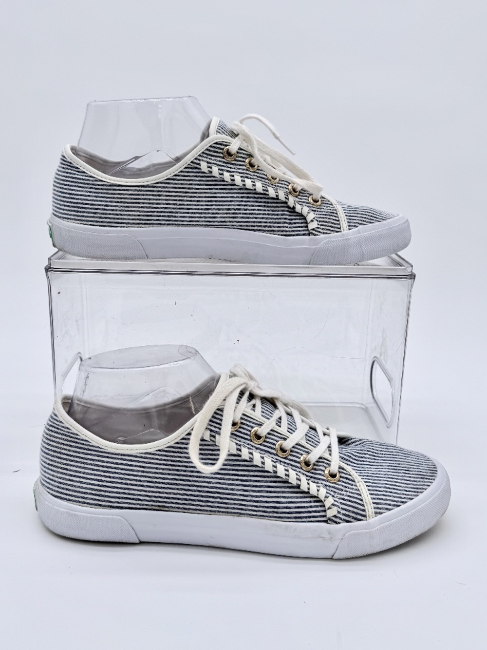 Jack Rogers Carter Seersucker Pinstripe Sneakers Women's 7.5 Blue White Lace Up
